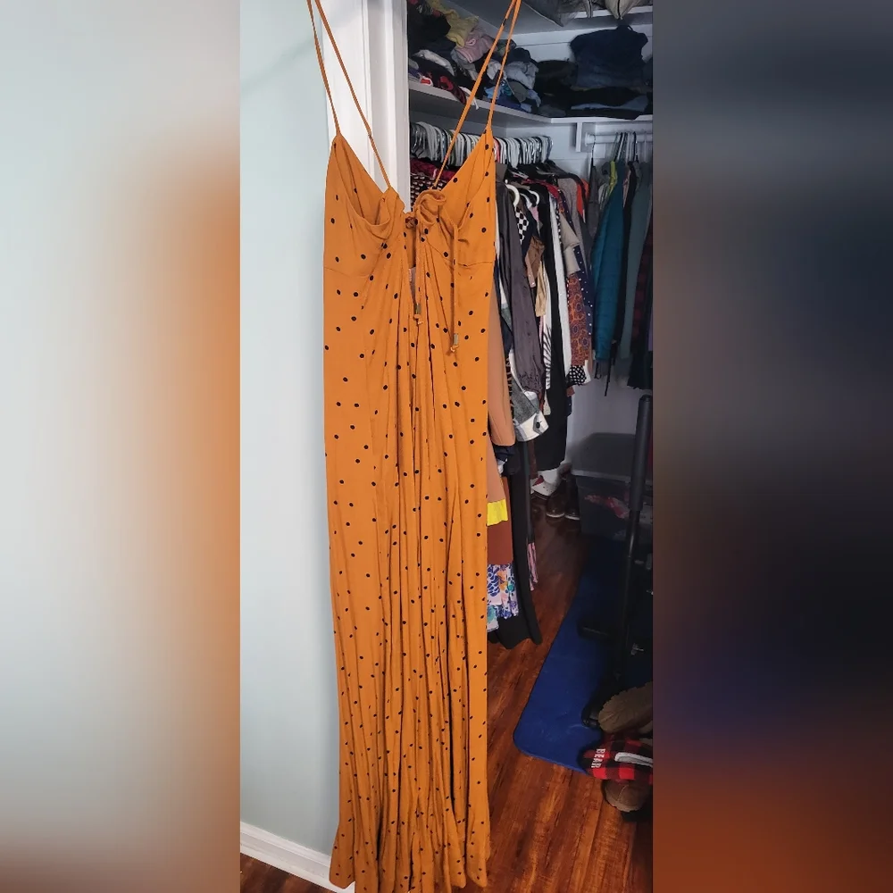 Free People Jamboree Jumpsuit Rust Combo Polka Dot Strappy Wide Leg xsmall - Picture 5 of 16